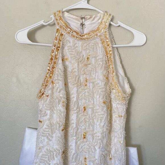 Vintage 90s Pearl Beaded Wedding Gown Size 12 Back Bow Old Money Bridal Dress - Picture 4 of 9